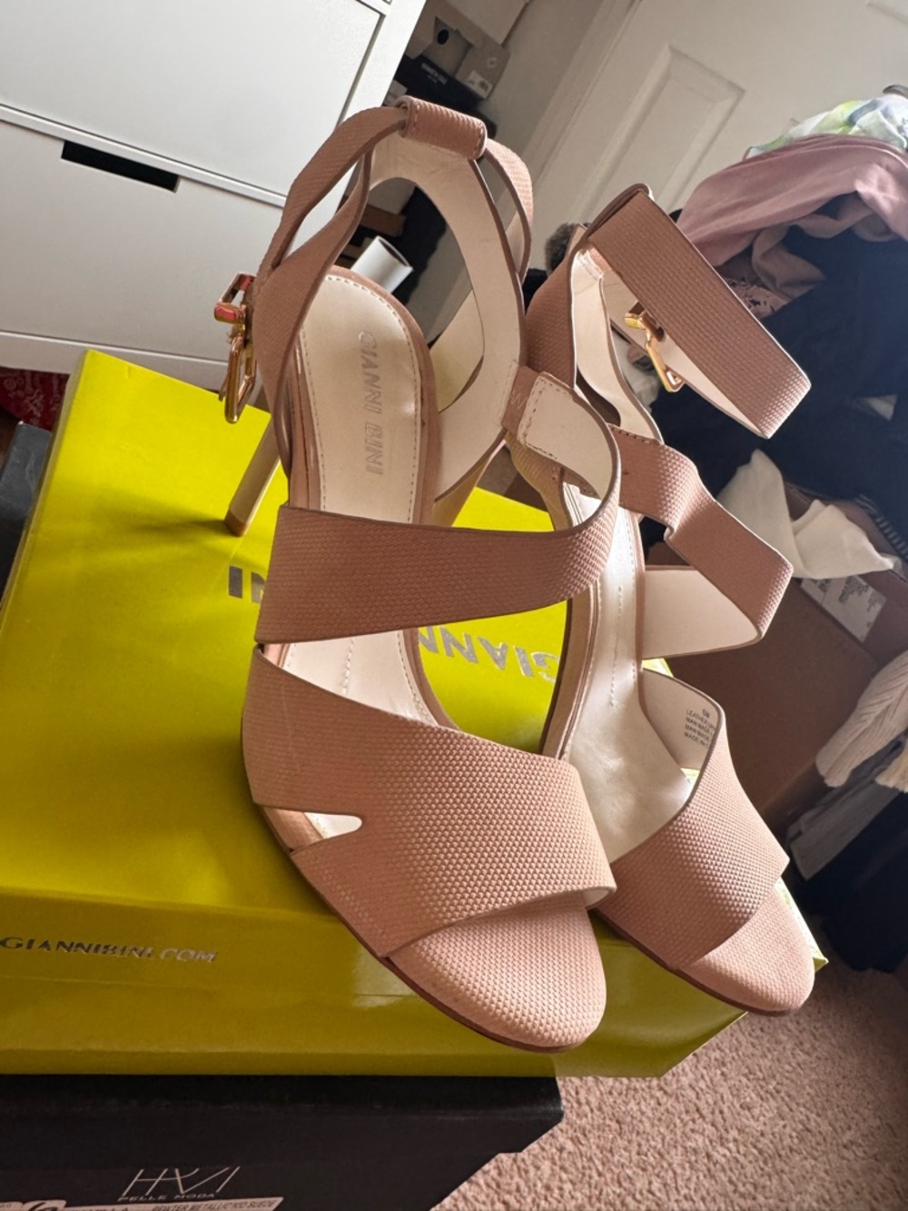 Gianni Bini Textured Blush Strappy High Heel Sandals - Picture 5 of 8